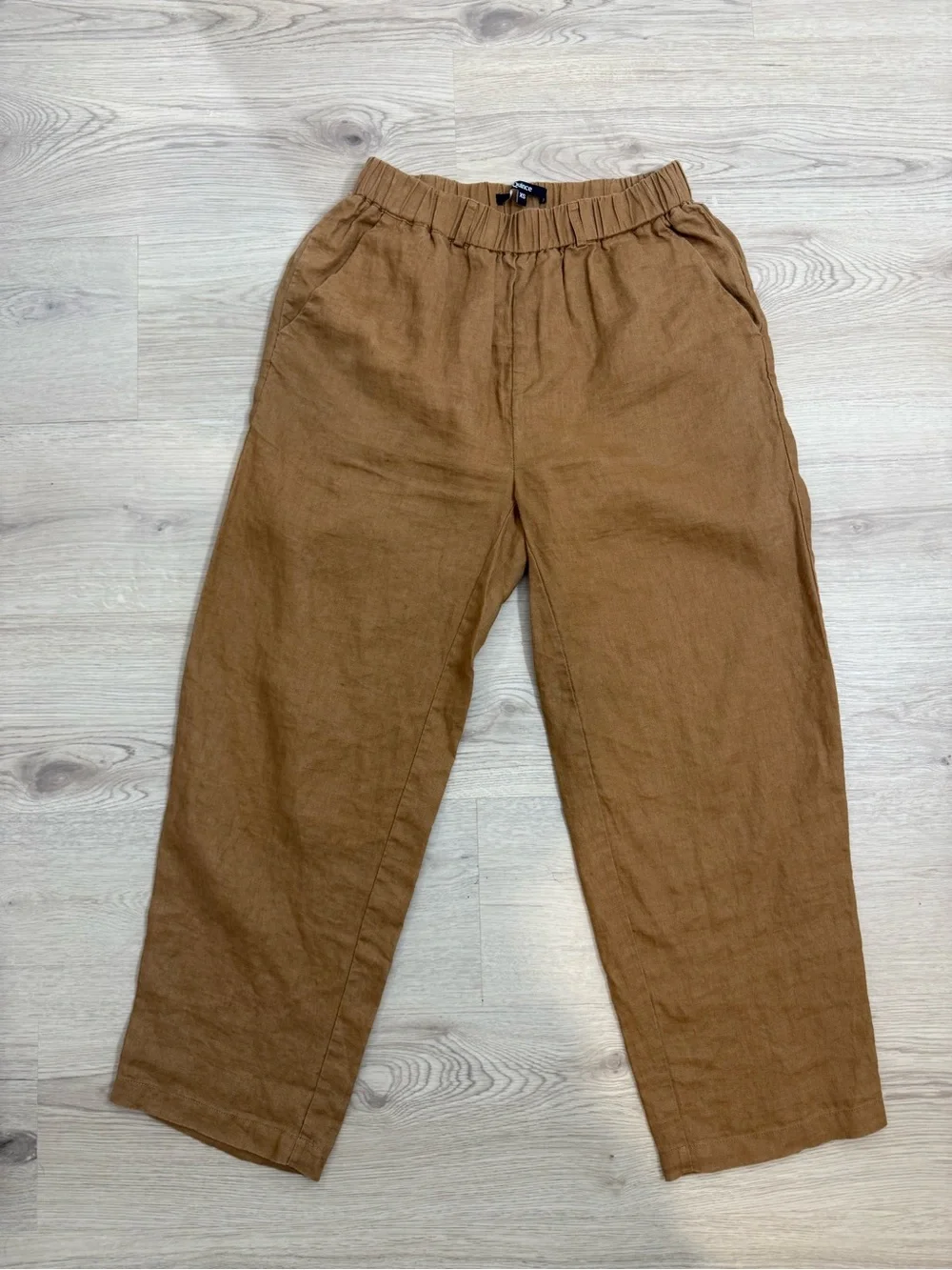 Quince 100% Linen Pull On Pants Brown XS Cropped Straight Leg